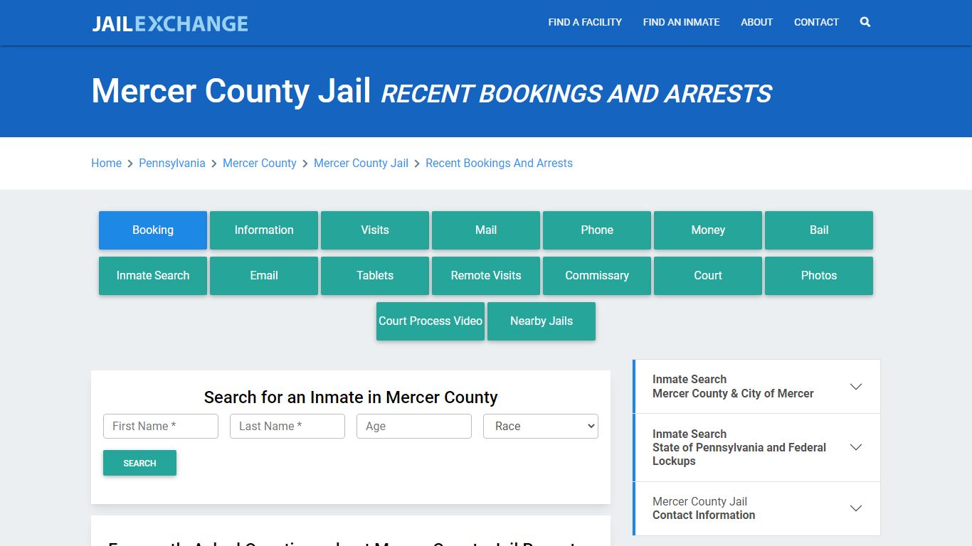 Mercer County Jail PA Recent Arrests and Bookings - Jail Exchange