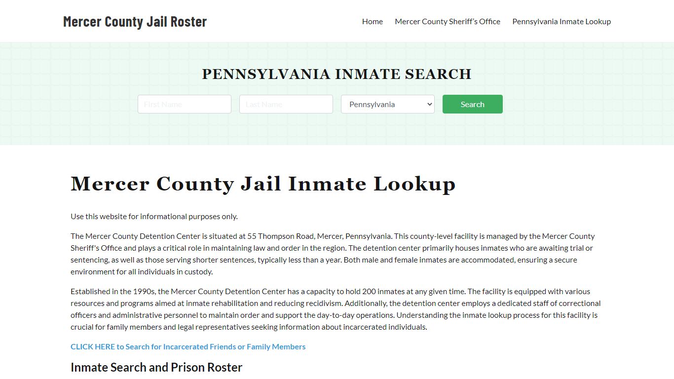 Mercer County Jail Roster Lookup, PA, Inmate Search