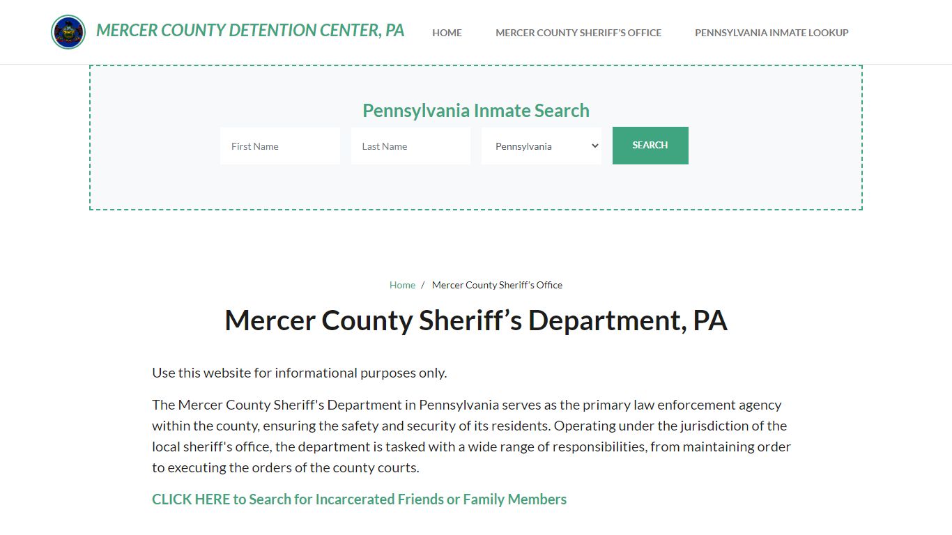 Mercer County Sheriff Department, PA Arrests, Warrant Lookup